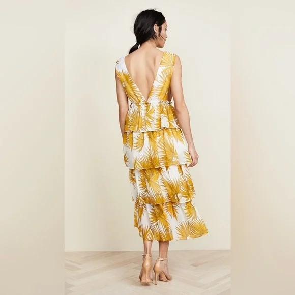 Shopbop yellow floral tiered ruffle midi dress - Picture 4 of 15